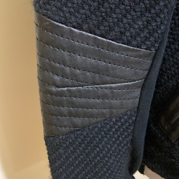 Vince Black Wool/Leather Moto Jacket Size Large - Picture 4 of 8